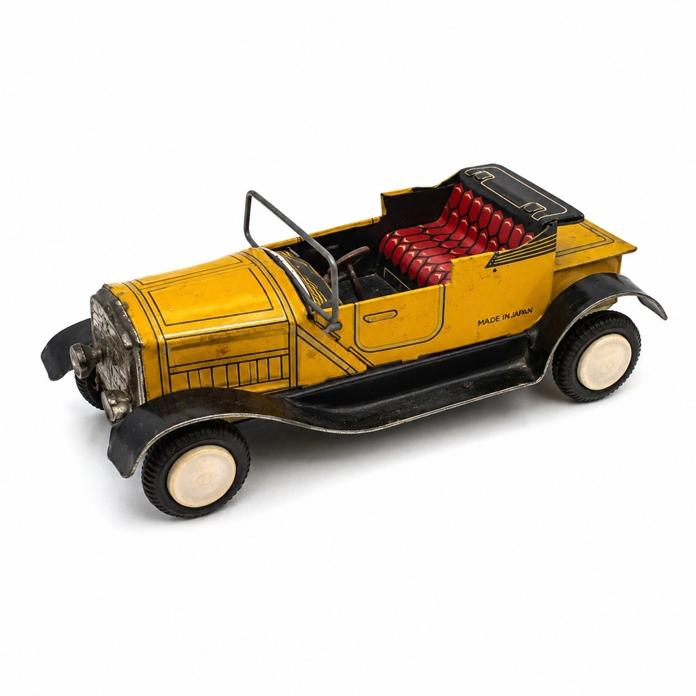 Vintage Made In Japan Tin Litho Friction Touring Car Roadster Convertible Toy